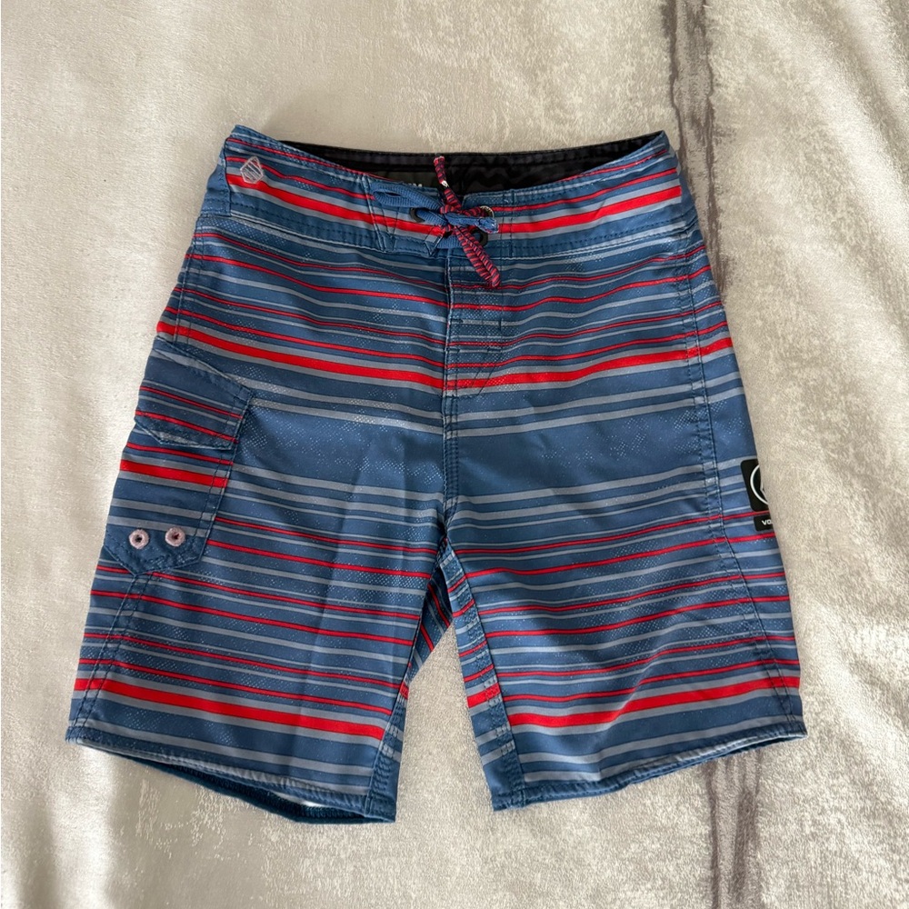 Striped Blue and Red Kids Swim Shorts